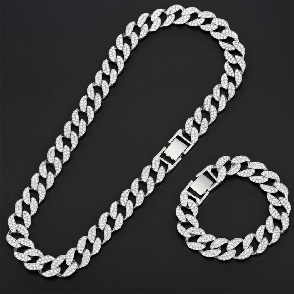 Men’s Cuban Bling Link Chain & Bracelet Set!